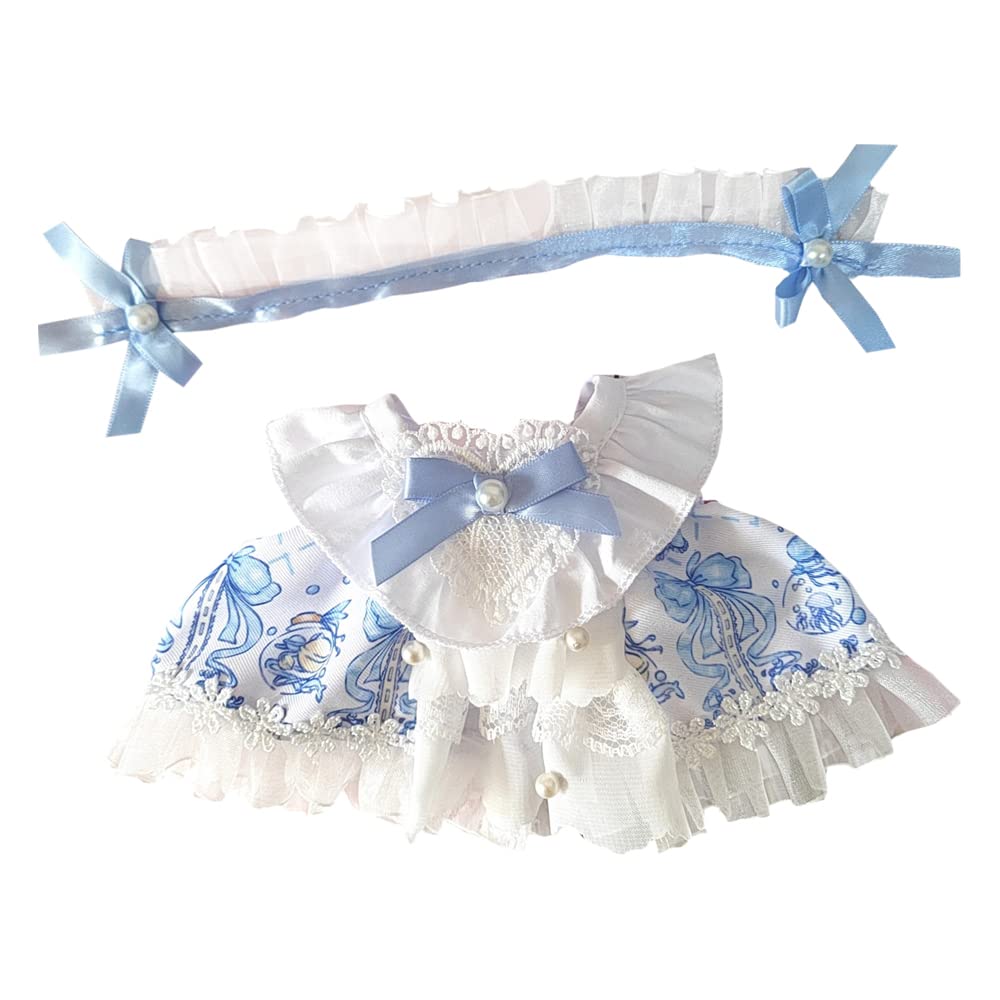 niannyyhouse 20cm Plush Doll Clothes Blue Dress Headwear 8in Soft Stuffed Plush Toy Accessories Dress Up
