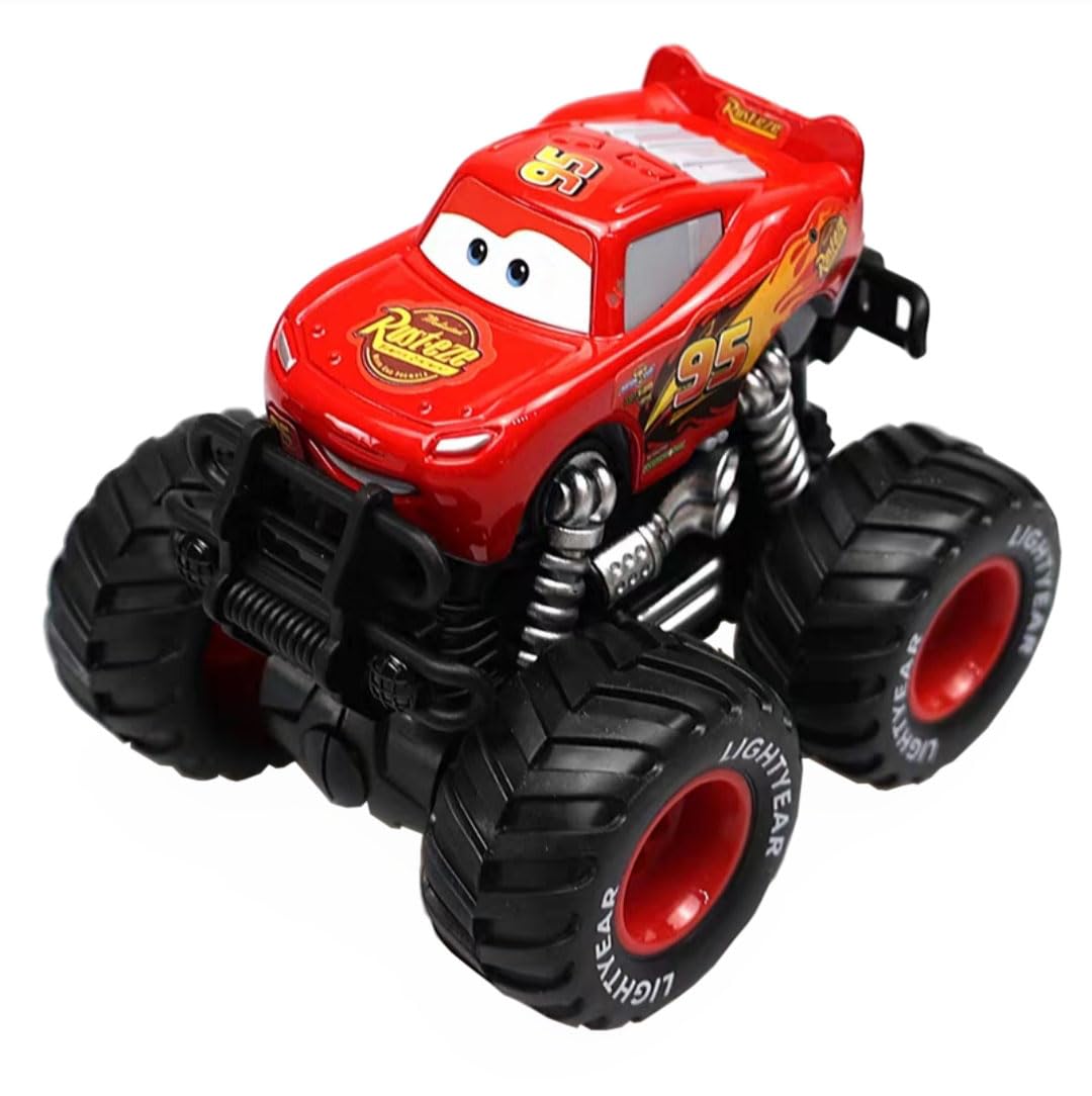 LATUROP 1/55 Mini Big Wheels Set 1 Pack, Movie Car 3 Toy Series, Metal Diecast Cartoon Vehicles for Childern's Gift, Black Storm Jackson. (Red MCQ)