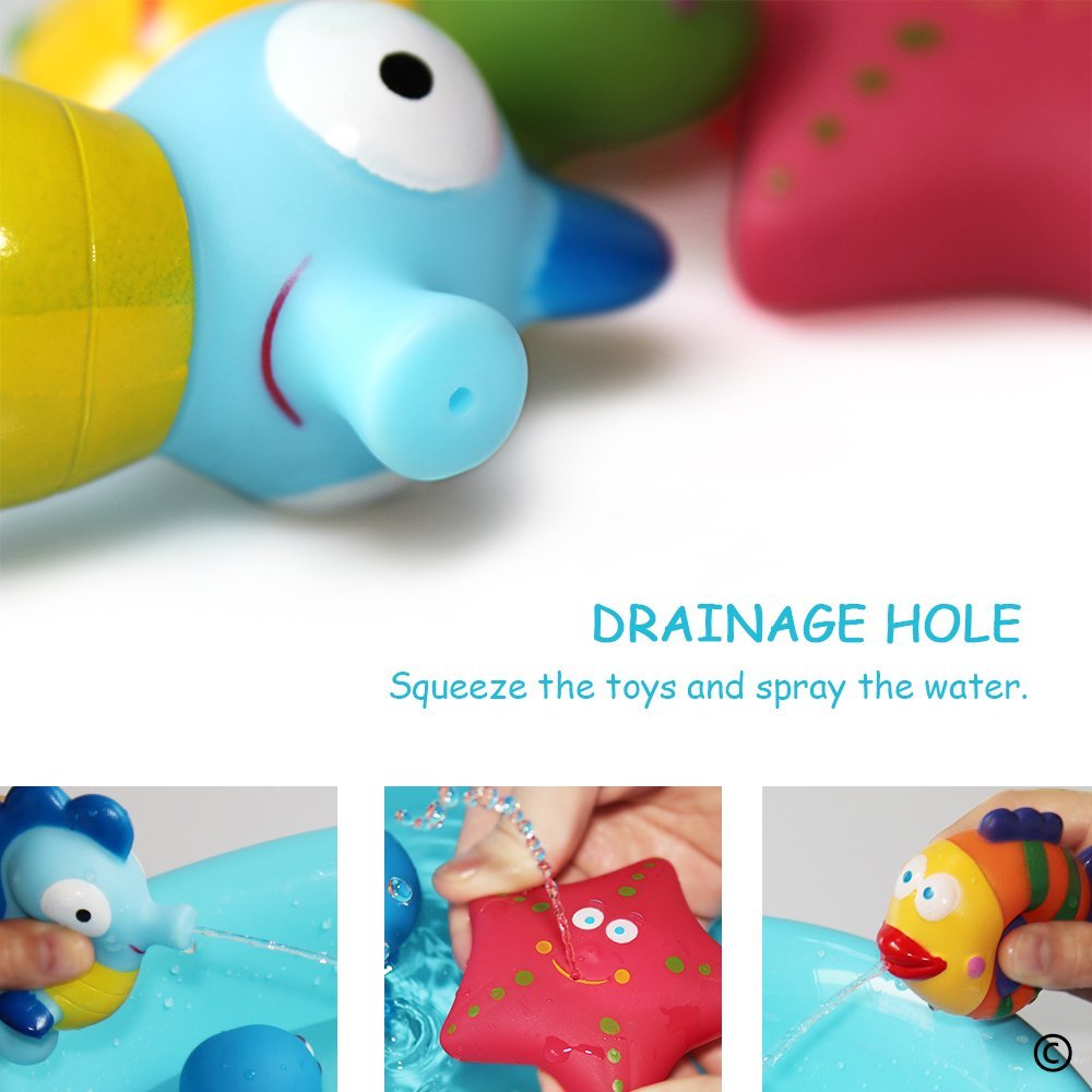 Bathtub Toys Floating Bath Toys(6PCS) with Storage Net,Baby Soft Bath Time Boat Toys,Bathtub Learning Water Toys and Bathtub Toys