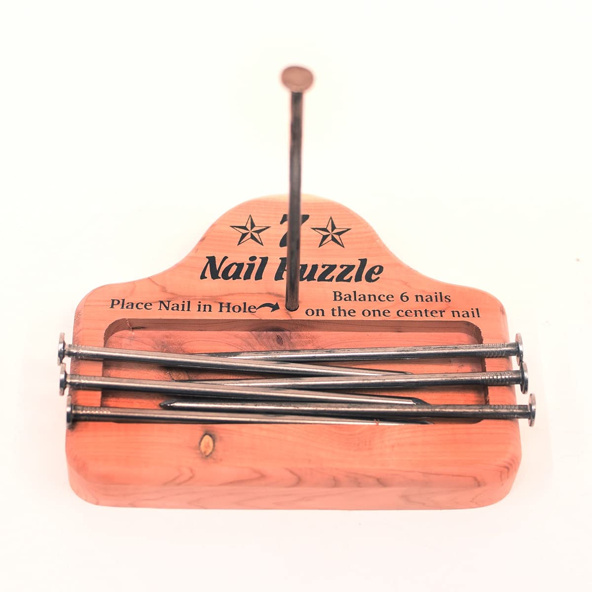 7 Nail Balance Puzzle Wood Block Game Pocket Brain Teaser IQ llusion Magic Trick Toy