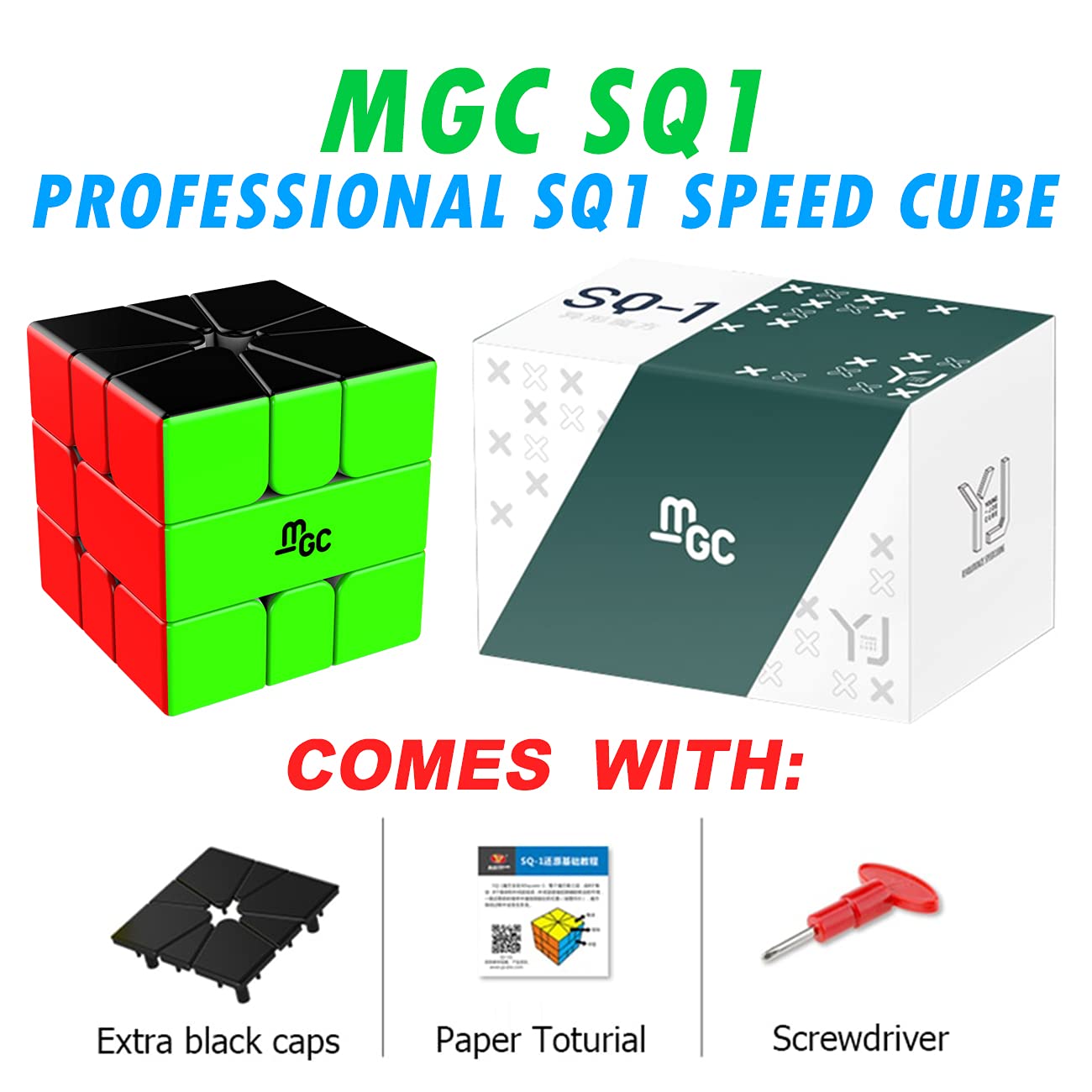 CuberShop MGC SQ1 Magnetic Square One Stickerless Speed Cube, YJ Shaped Professional SQ-1 Magic Puzzle, MGC Series Alien Brain Teaser Toy, YJ Cube