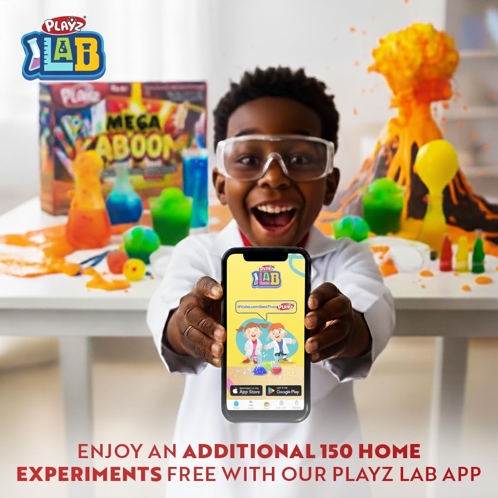 Playz Mega Kaboom! 150+ Explosive Science Experiments Kit for Kids Age 8-12 with 75 App & Video Guided Experiments - Chemistry Set STEM & Educational