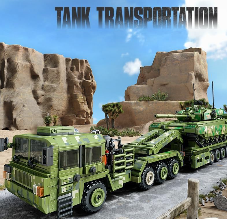 FULHOLPE 99A Tank Transporter Building Blocks Set, MOC Military Tank Model Bricks Construction Toy Compatible with Major Brands - 2784 Pieces