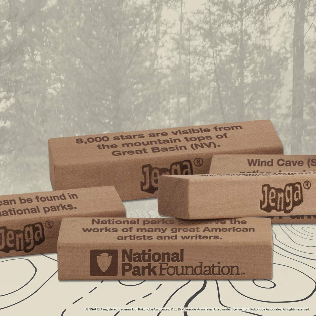 USAOPOLY JENGA National Parks | Classic Jenga Wooden Block Game with a National Parks Theme | Perfect Travel Game for Families | Celebrate US National