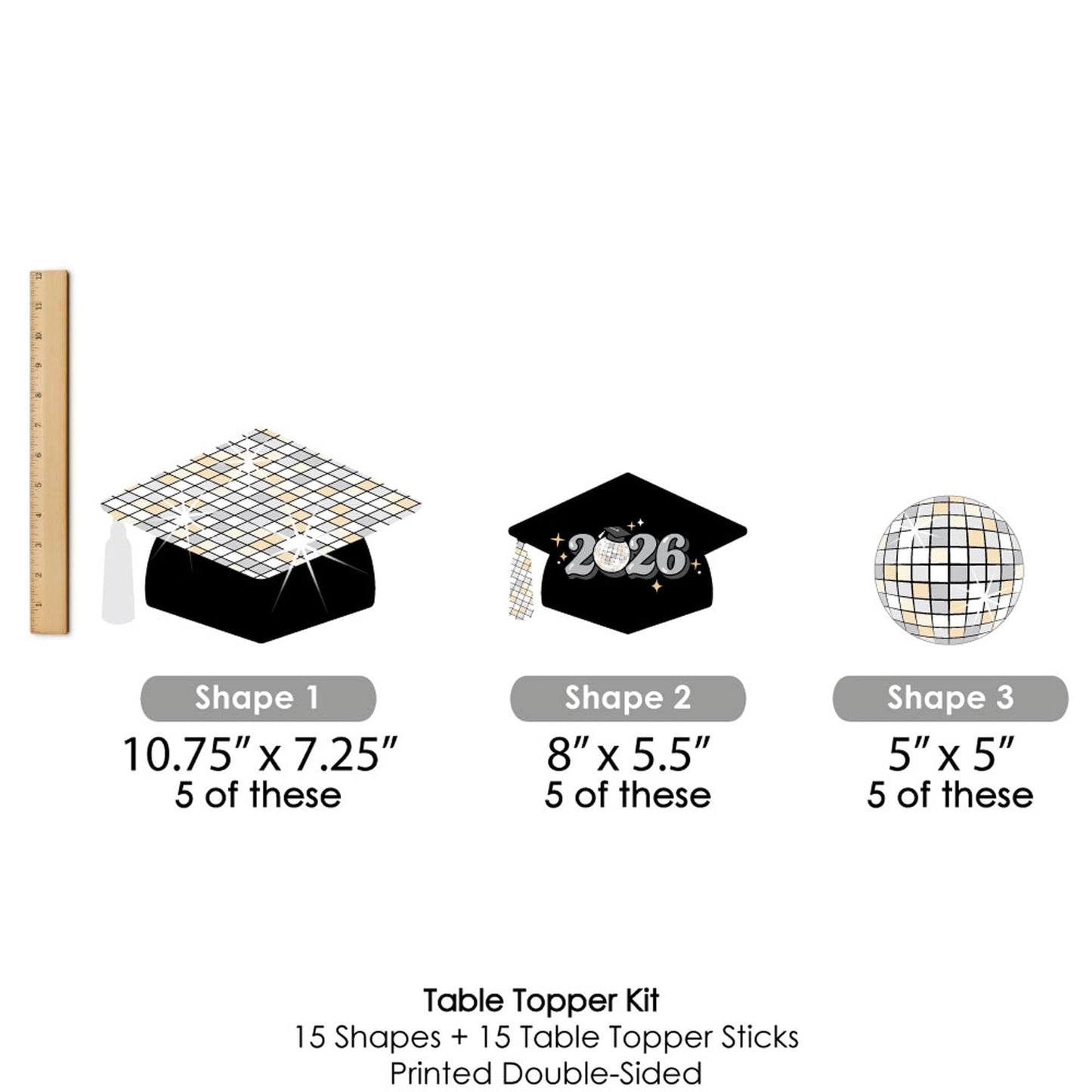 Big Dot of Happiness Disco Grad - 2026 Groovy Graduation Party Centerpiece Sticks - Table Toppers - Set of 15