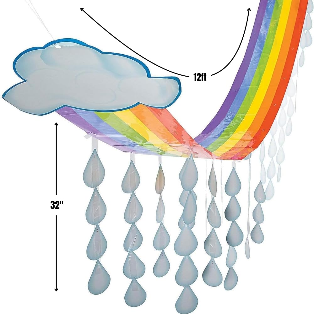 Fun Express Rainbow Cloud & Raindrops Ceiling Hanging Decorations, 12'x32