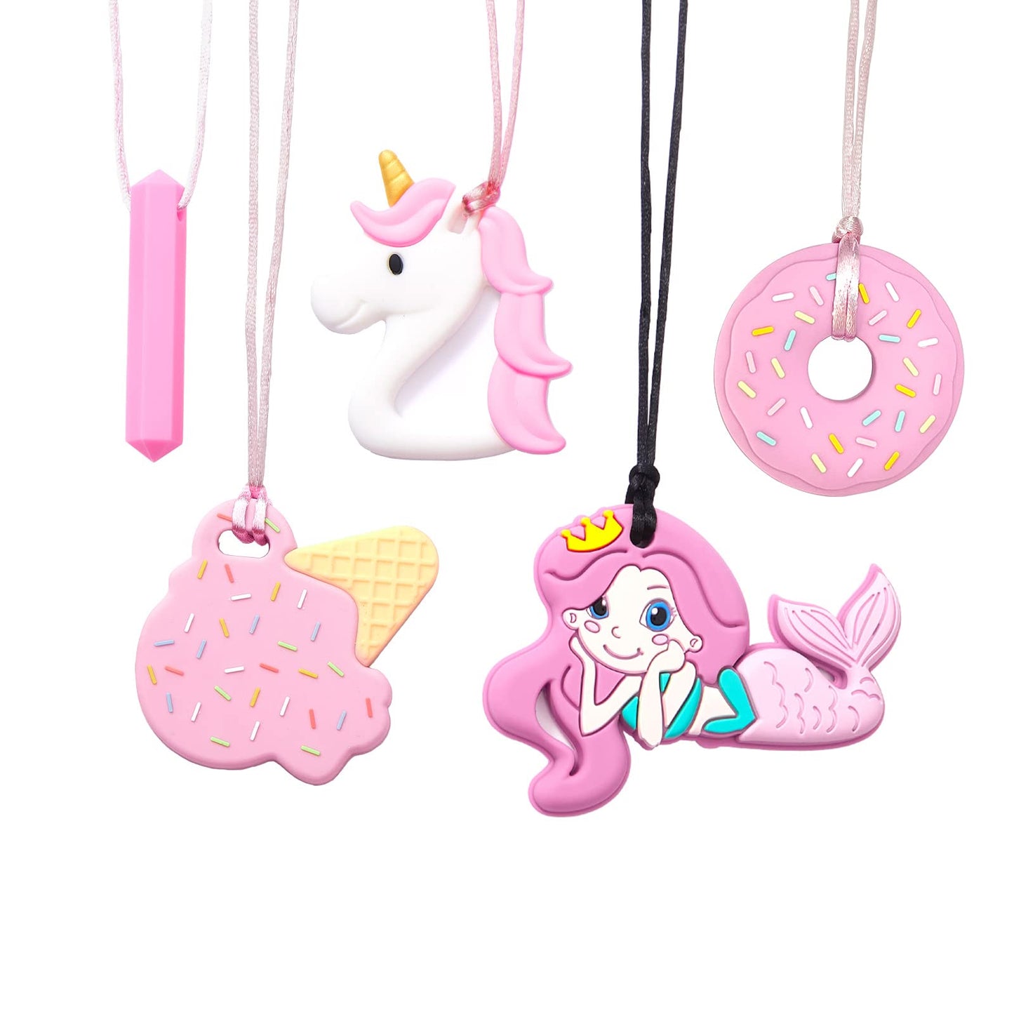 Chew Necklaces for Sensory Kids 5 PCS Chewy Necklaces that Like Biting or Have Autism-Perfectly Textured Chewelry Kid Girl Teether Chewing Toys-Chewy