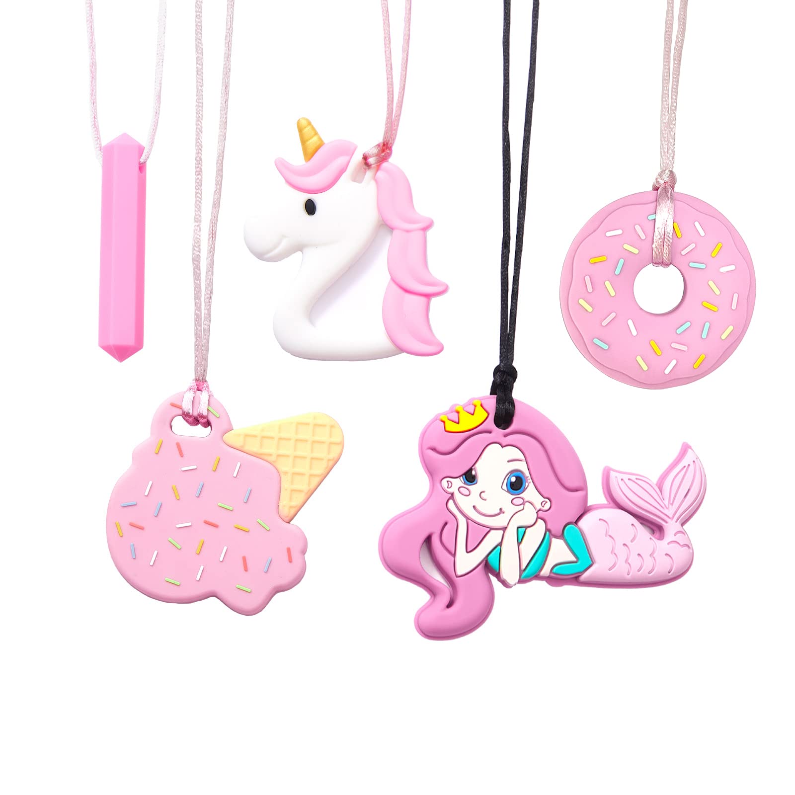 Chew Necklaces for Sensory Kids 5 PCS Chewy Necklaces that Like Biting or Have Autism-Perfectly Textured Chewelry Kid Girl Teether Chewing Toys-Chewy