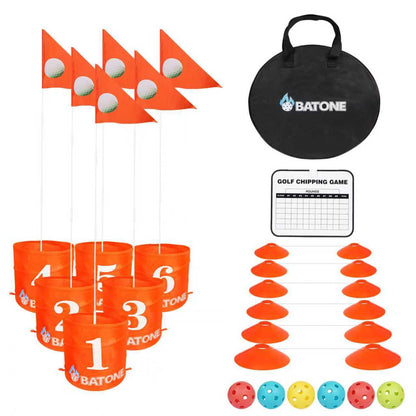 BATONE Golf Bucket Game for Family, Adults and Kids Portable 6 Hole Golf Course with Balls and Flag, Outdoor Indoor Golf Yard Game for Park, Beach