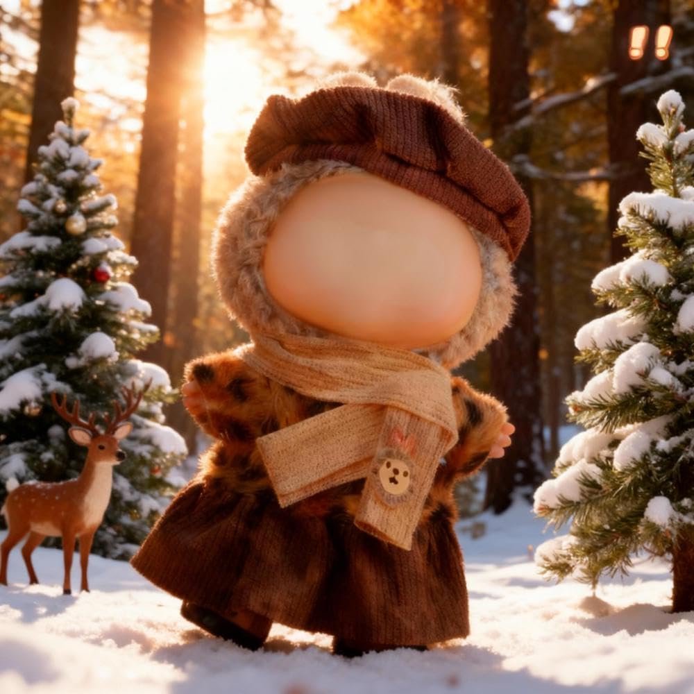 17cm Doll Clothes for Lububu(NO Doll), 4-Piece Outfit Accessories Suit, Hat+Skirt+Scarf+Sweater Cute and Premium Dress Up Set for lafufu,