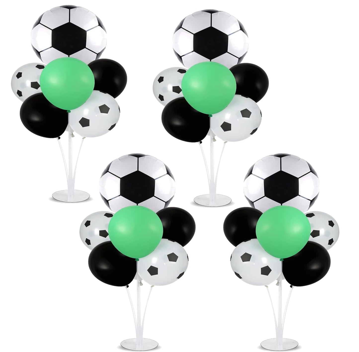 4 Sets Soccer Party Balloons Stand Kit, Soccer Party Balloon Centerpiece for Tables with 4pcs Soccer Foil Balloons,28pcs Black Green Soccer Balloon