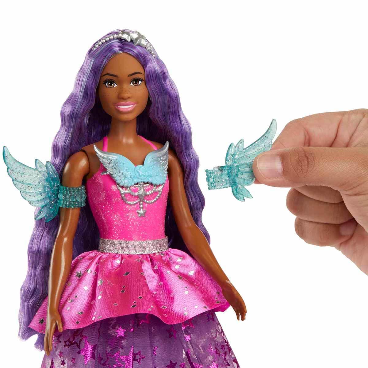 Barbie A Touch of Magic Fashion Doll, Brooklyn with Wing-Detailed Dress, 7-inch Long Colorful Hair, 2 Fantasy Pets & Accessories