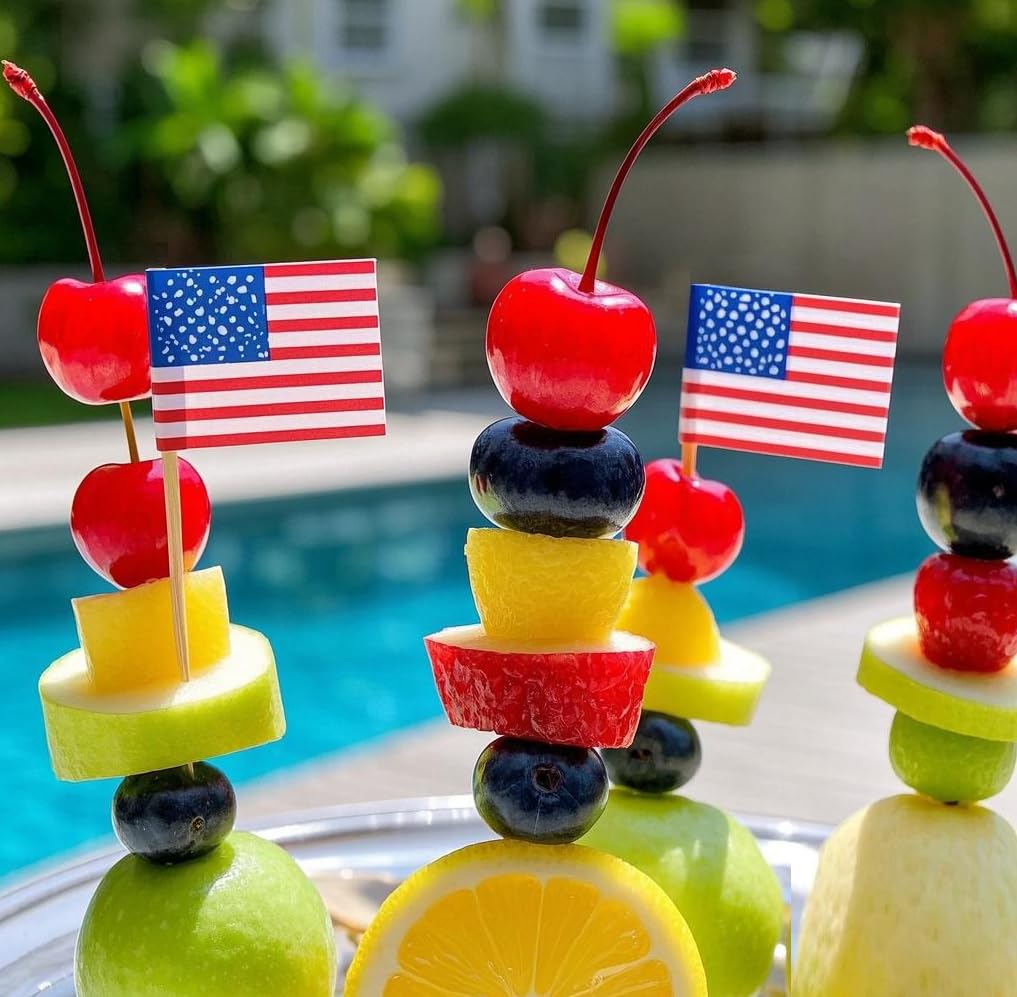 100 Pcs USA American Flag US Toothpick Flags, Cocktail Picks Mini Stick Cupcake Toppers Country Picks Party Decoration Celebration Cocktail Food Bar