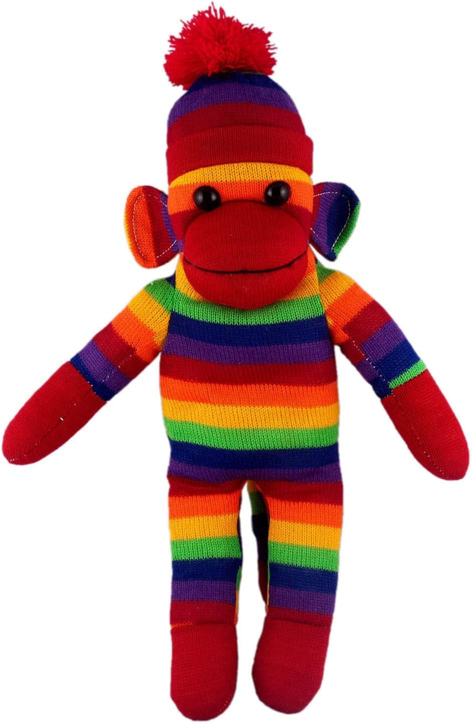 Made By Aliens Traditional Sock Monkey Plush Toy Hand Knitted Stuffed Animal for Kids & Babies (16" Rainbow)