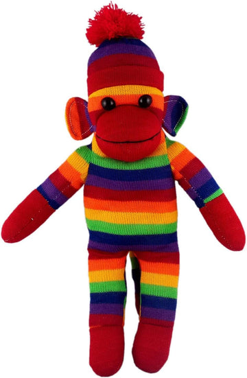 Made By Aliens Traditional Sock Monkey Plush Toy Hand Knitted Stuffed Animal for Kids & Babies (16" Rainbow)