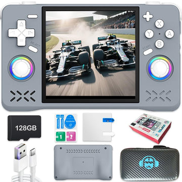 New Retro Handheld Game Console,4-inch IPS Screen with Storage Bag,Built-in 128G with 22000 Games,Linux System,Portable Pocket Mini Arcade (Gray,128g)