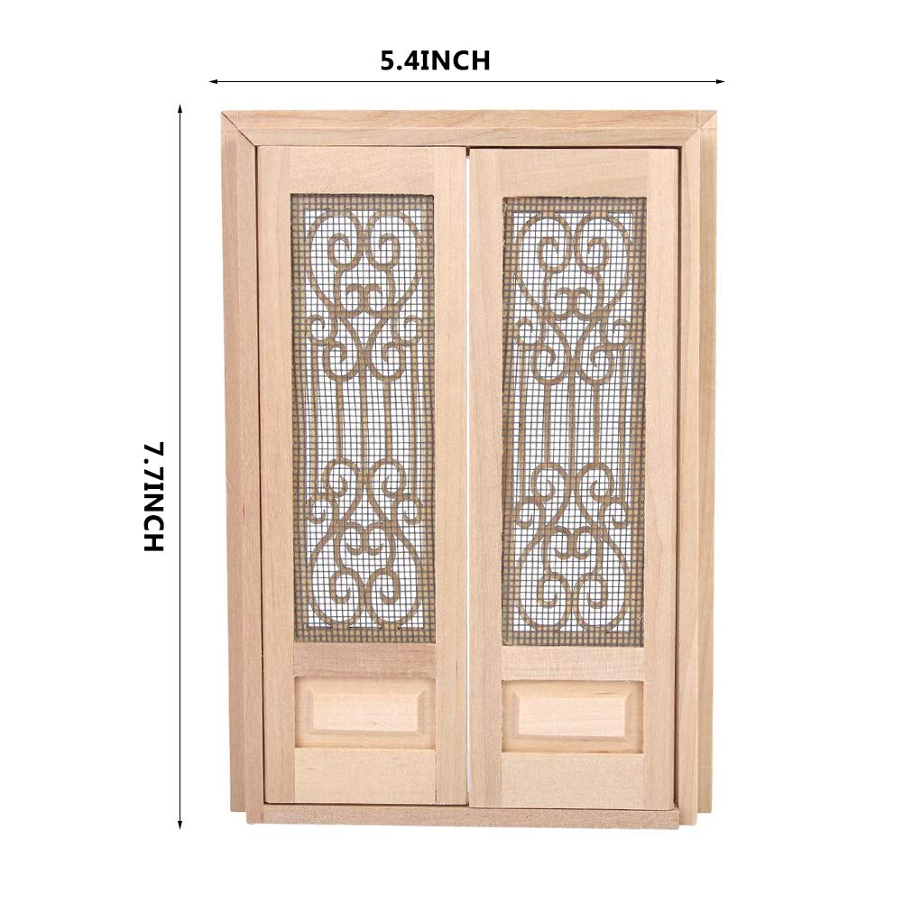 Doll Door, 1:12 Dollhouse Furniture Miniature DIY Hollow Wooden Door Set Wood Exterior Door Excellent Furniture Model