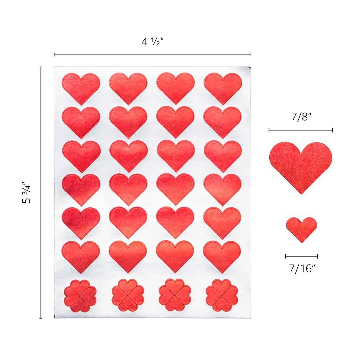 Hygloss Red Foil Heart Shape Stickers, 20 Sheets
