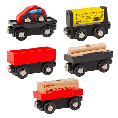 Orbrium 5 Cargo Train Car Set for Wooden Railway Fits Thomas the Tank Engine Chuggington Brio