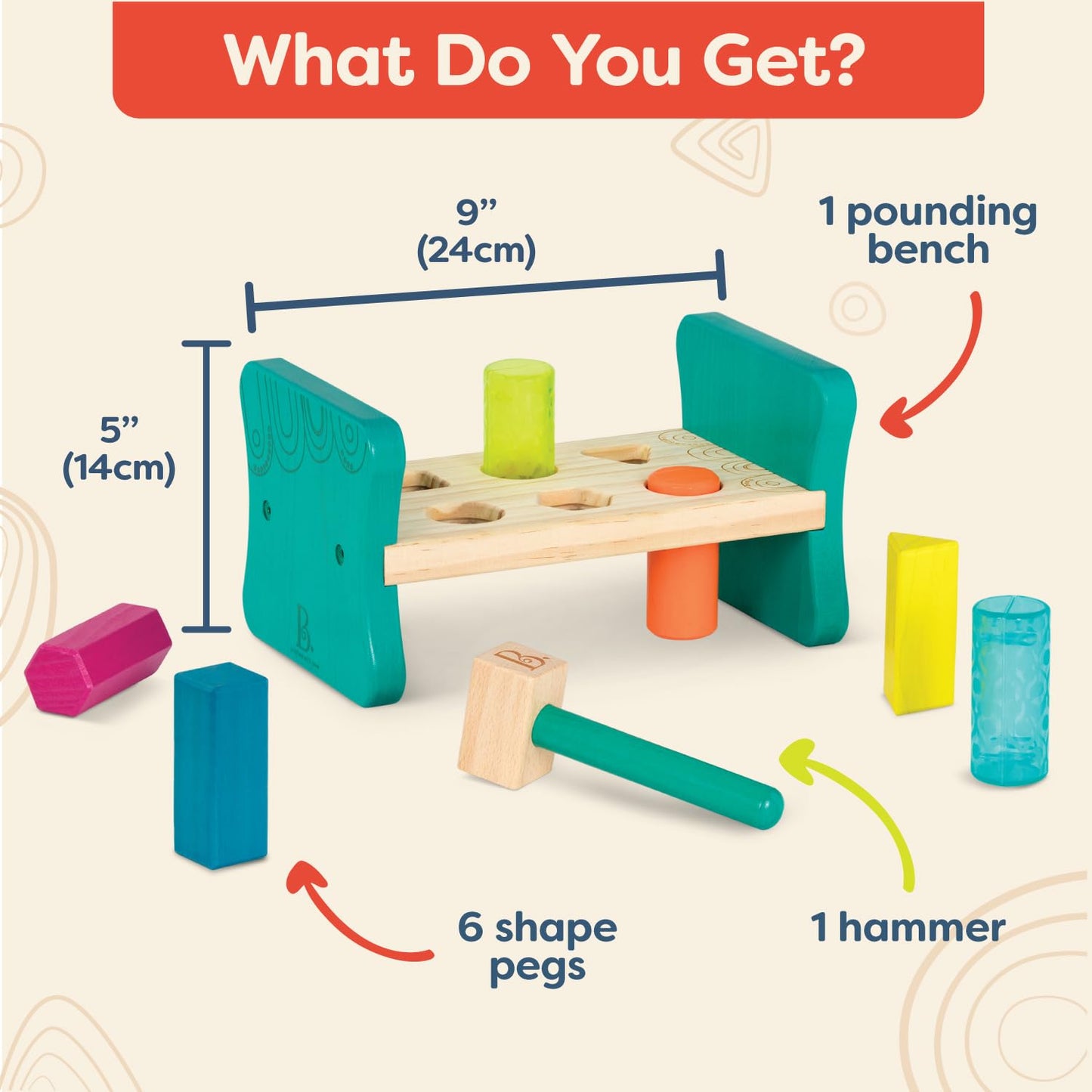 B. toys Wooden Shape Sorter, Colorful Pound & Play