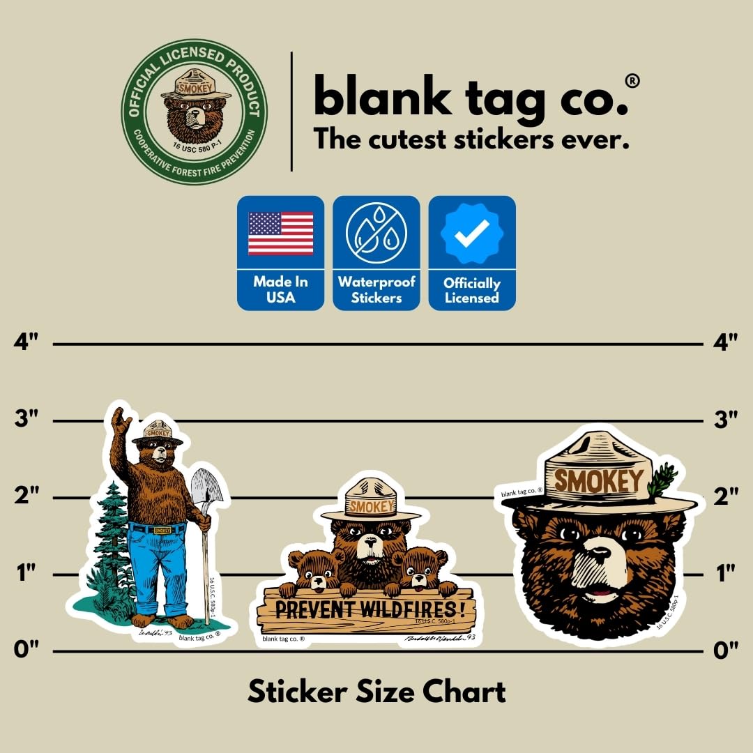 Smokey Bear® 3-Pack Sticker Bundle - Waterproof Stickers for Water Bottles and Laptops