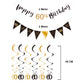 60th Birthday Decoration Kit, Happy 60th Birthday Banner Bunting Swirls Streamers, Triangle Flag Banner for Birthday Party Decorations Supplies Black