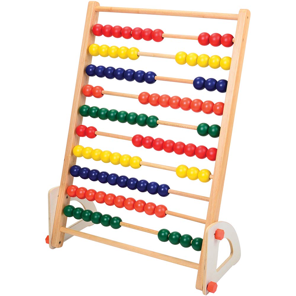 Constructive Playthings Giant Standing Wooden Abacus for Kids, Oversized Wood Counting Frame with 100 Bright Beads, Ages 12 Months+