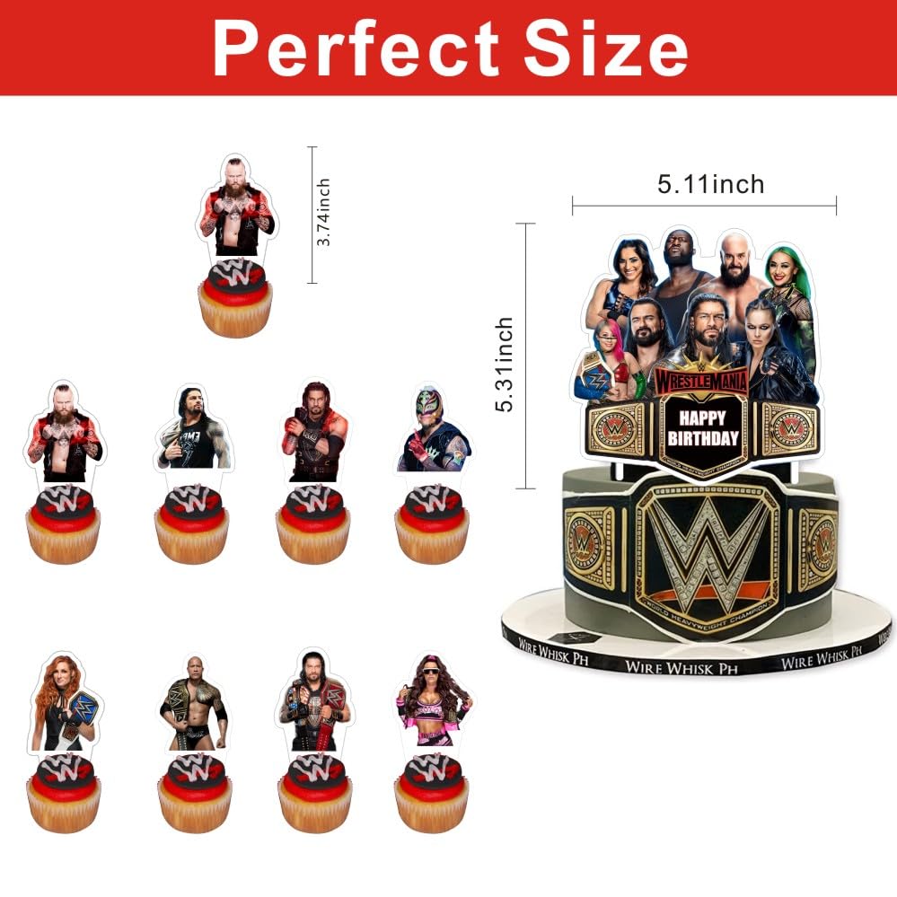 25 Pcs Wresting Cake Topper and Cupcake Toppers Set Birthday Party Supplies for Wresting Themed Birthday Decorations
