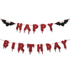 Red Glittery Happy Birthday Halloween Banner - Halloween Hanging Paper Garland Bunting Banner Bloody Bat Vampire Decorations, Photo Backdrop for Wall