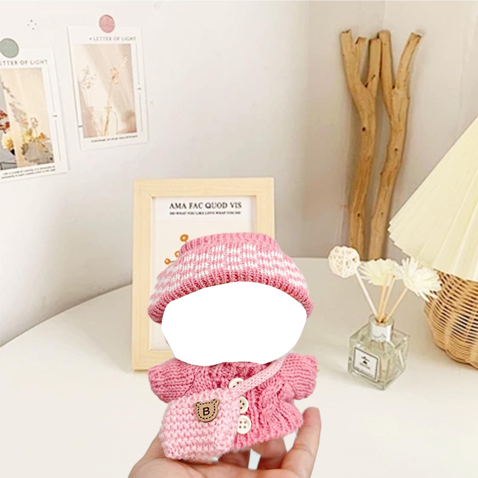 Clothes Set for 17cm Doll(No Dolls)?Handmade Crochet Three-piece Set, Brown Sweater with Beige Hat and Shoulder Bag, Classic Color Matching Creates
