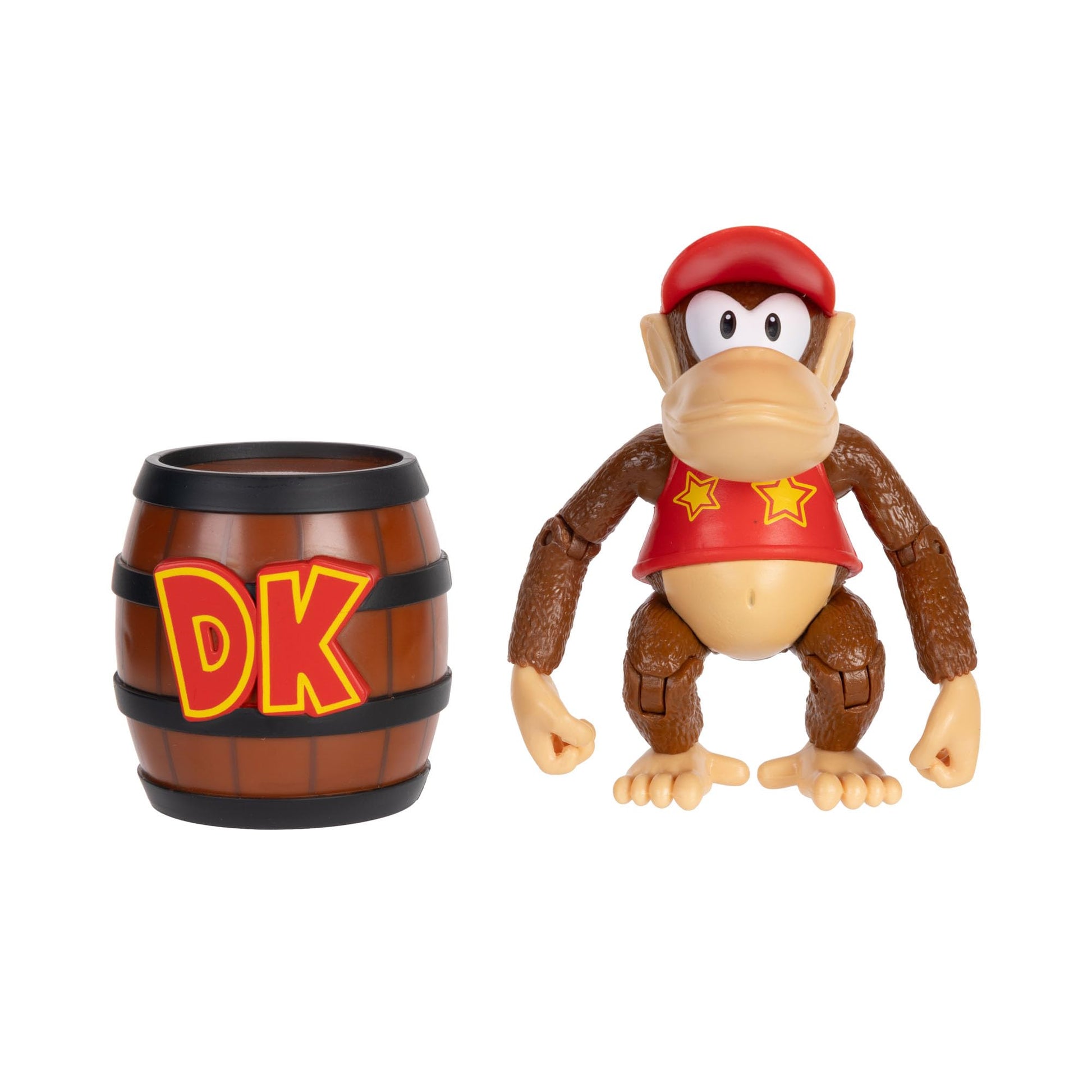 Nintendo Diddy Kong 4" / 10cm Articulated Action Figure, Official by Jakks Pacific, 13 Points of Articulation, Includes Barrel Accessory, Perfect