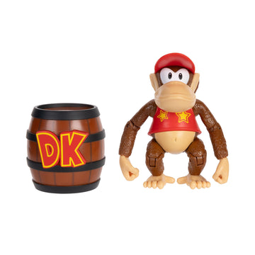 Nintendo Diddy Kong 4" / 10cm Articulated Action Figure, Official by Jakks Pacific, 13 Points of Articulation, Includes Barrel Accessory, Perfect