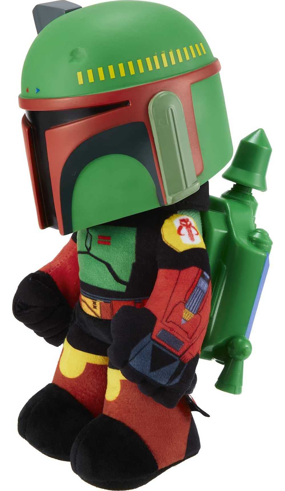 Mattel Star Wars Plush 12-inch Toy, Boba Fett Rocket Launching Soft Doll, Removable Air-Powered Rocket Launcher with Projectile