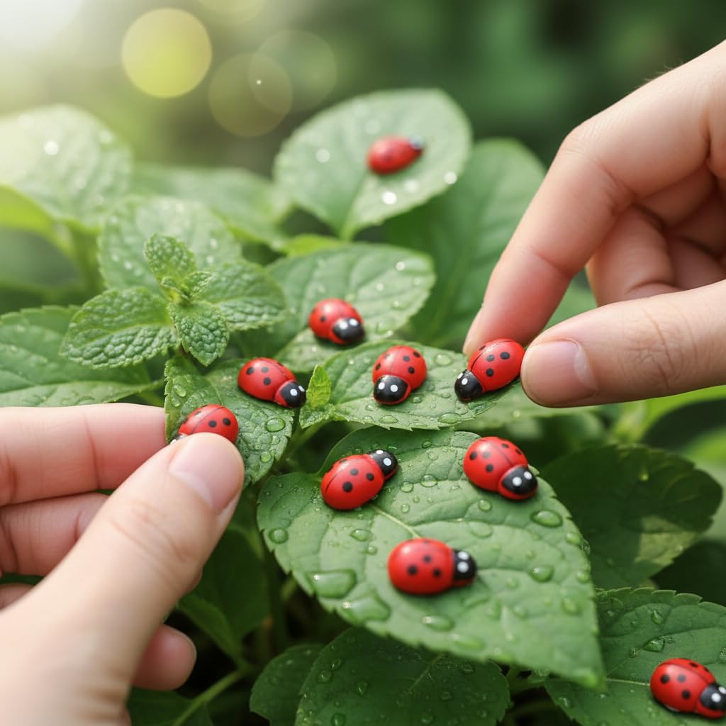 XYSRXWY 20PCS Realistic Ladybug Figurines - 1 Inch Resin Garden Decor for Fairy Gardens, DIY Terrariums, Dollhouse Miniatures and Outdoor Landscape