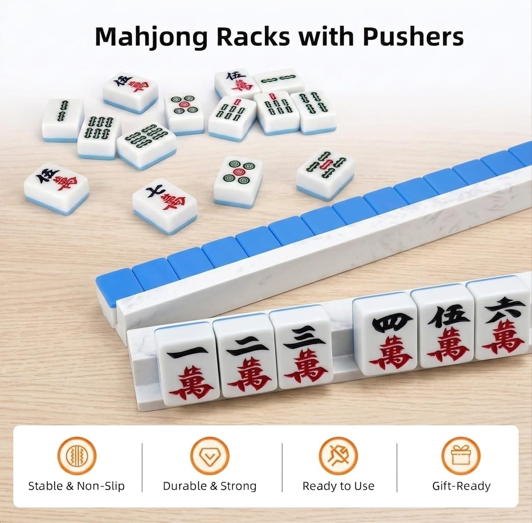 BAOOOHEE 4-Piece White Anti-Slip Marble Mahjong Racks