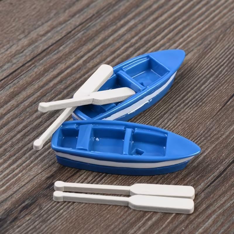 2 Set Mini Tiny Wooden Boat, Beach Style Miniature Ornament Kits for DIY Fairy Garden Dollhouse Decoration, Miniature Dollhouse Boat with Oars Canoe
