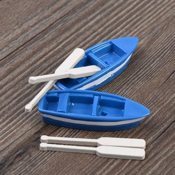 2 Set Mini Tiny Wooden Boat, Beach Style Miniature Ornament Kits for DIY Fairy Garden Dollhouse Decoration, Miniature Dollhouse Boat with Oars Canoe