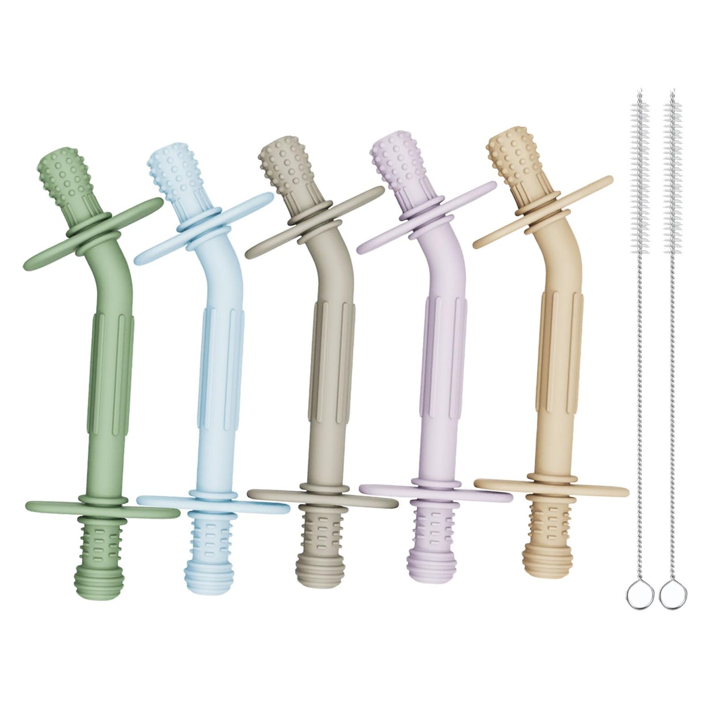 WALULAN Teething Toys for Babies 36+ Months, 5 Pack Silicone Teething Straws,Soft Chewable Sensory Aid for Molar Discomfort, Infant Oral Development