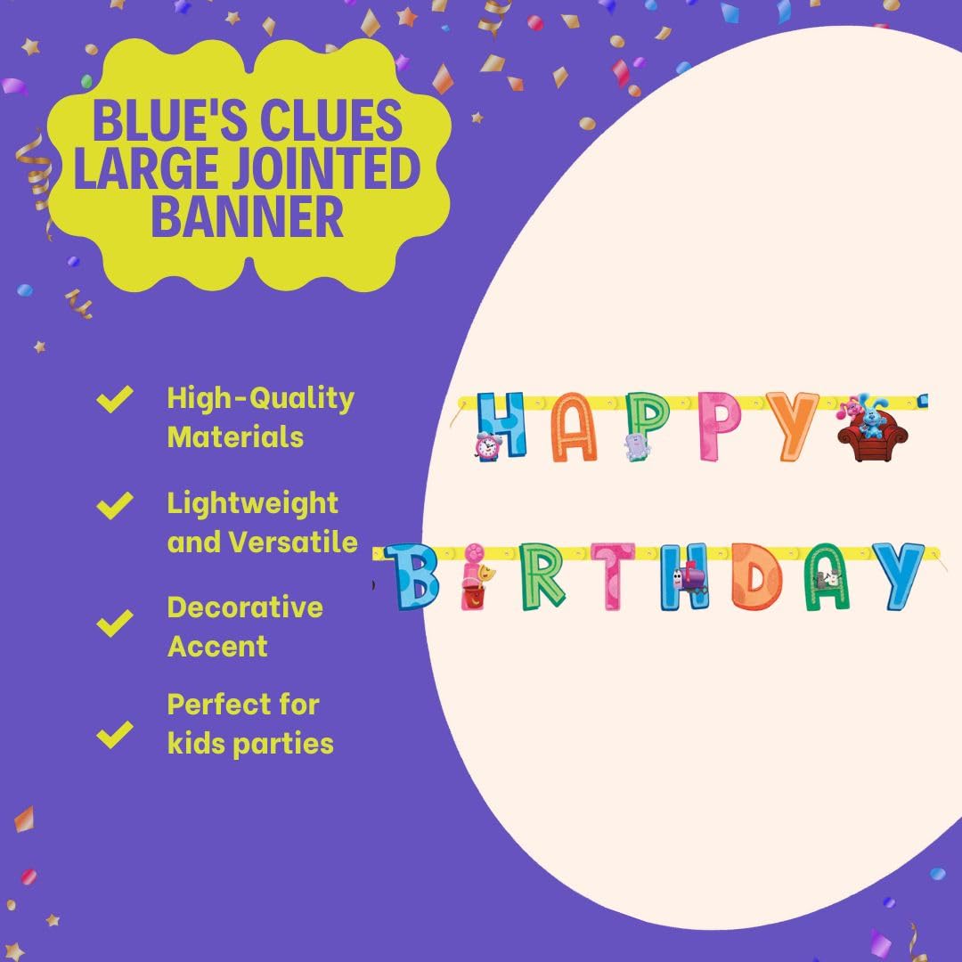 Unique Vibrant Blue's Clues Large Jointed "Happy Birthday" Banner - Perfect for Kids' Birthdays, Themed Events & Milestones