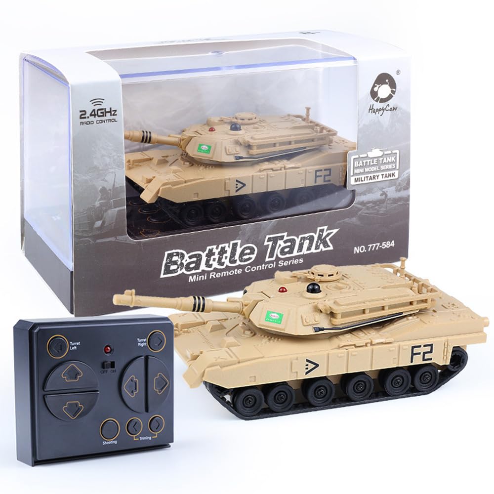 KALASU Remote Control Tank, 2.4GHz 9-Channel RC Combat Vehicle with Sound, Lights, Rotating Turret. Children's Military Toy for Boys and Girls