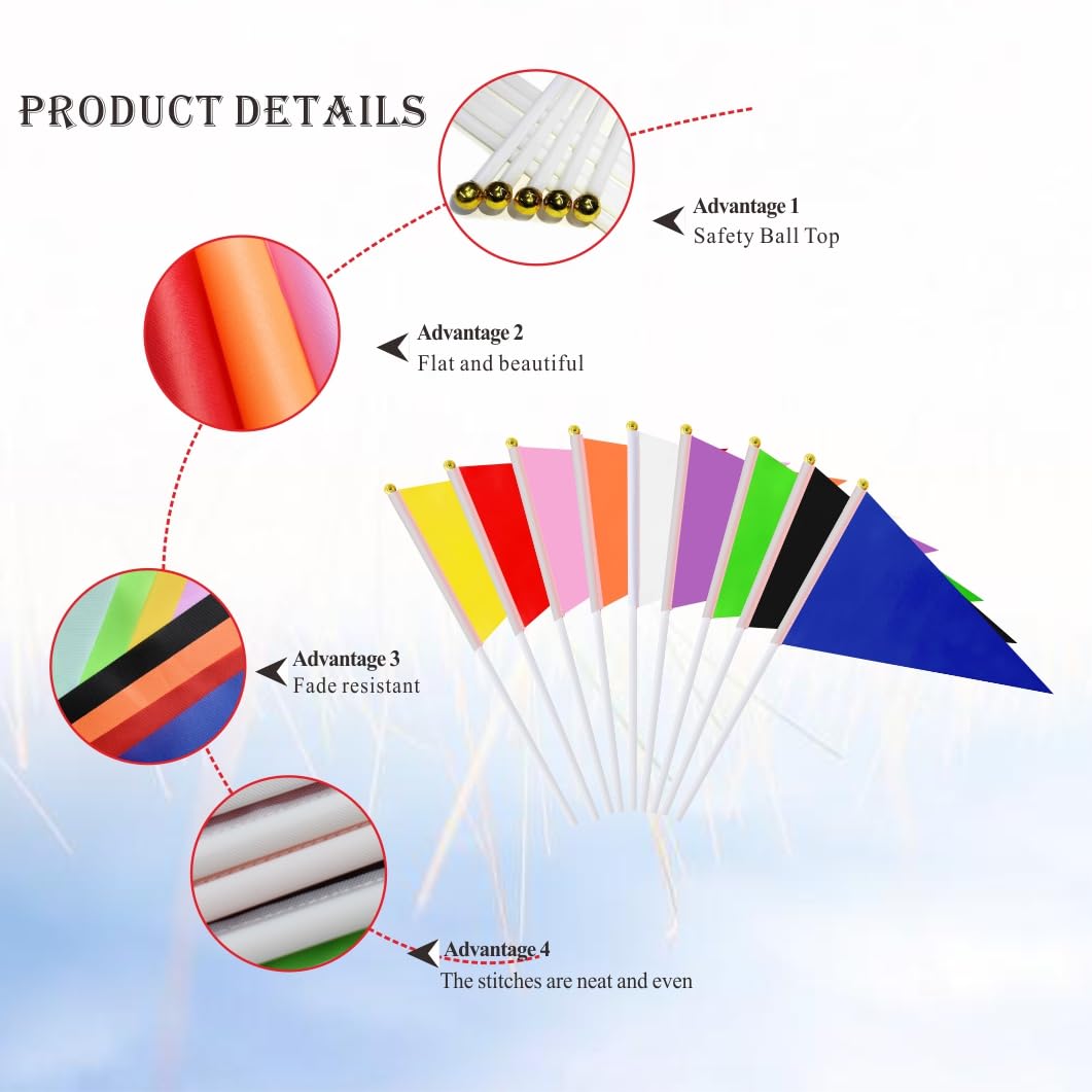 Ckexin 25Pack Solid White Pennant Stick Flag Small Mini Triangle Blank DIY Graffiti Hand Held Flags Decorations 5x8 Inch