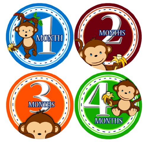 Baby Monthly Stickers | BOY Jungle Monkey Baby Milestone Sticker | Infant Newborn Boy Photo Prop | Month Bodysuit Stickers for Babies | Cute Safari