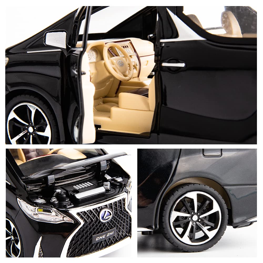 WAKAKAC Model Car 1/24 LM300 MPV Alloy Pull Back Metal Collectible Toy Car with Light and Sound, Toy Vehicle Door Can be Opened, Gift Black