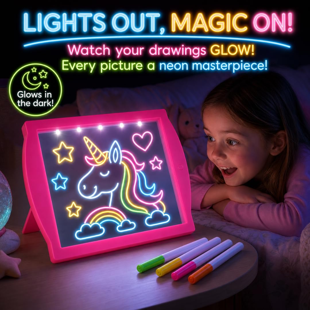 Marvin's Magic Glow Art LED Drawing Board - Pink Kids Doodle Board Age 5+