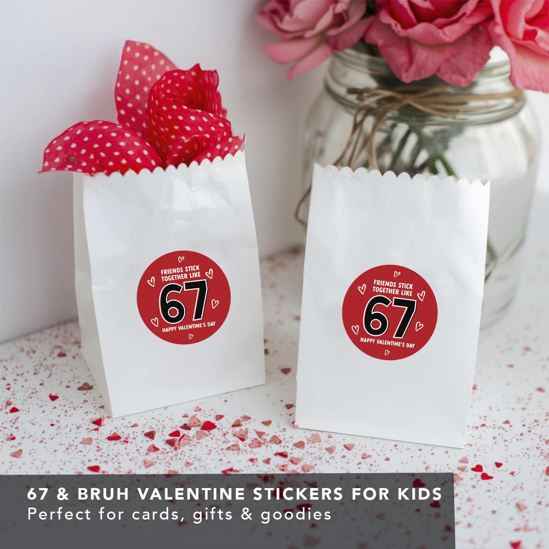 Andaz Press 40 Pack 67 Valentines Stickers, 2 Inch Valentines Day Stickers, Funny Valentine Stickers Sheets, Friends Stick Together Like 67 Labels