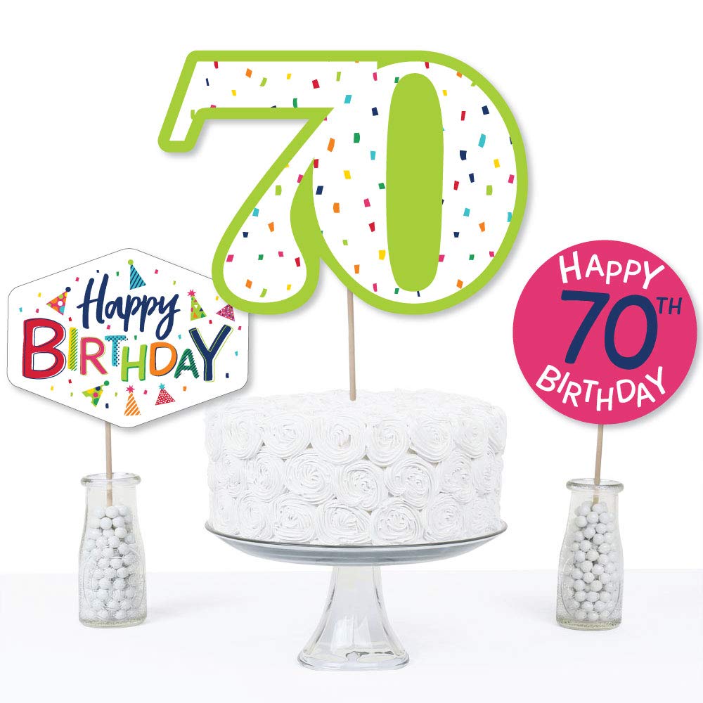 Big Dot of Happiness 70th Birthday - Cheerful - Colorful Party Centerpiece Sticks - Table Toppers - Set of 15