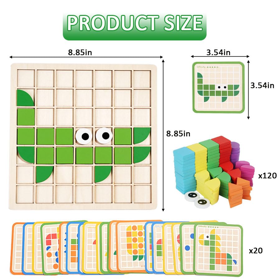 120 PCS Wooden Matching Puzzle Games, Classic Wooden Geometric Shape Toys