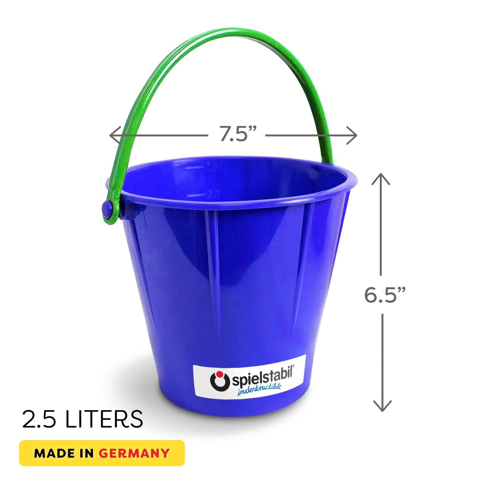 Spielstabil Large Sand Pail Beach Toy - 2.5L German-Made Sand Bucket - Kids Beach Essentials, Toddler Outdoor Toys, & Sandbox Toys - Colors Vary