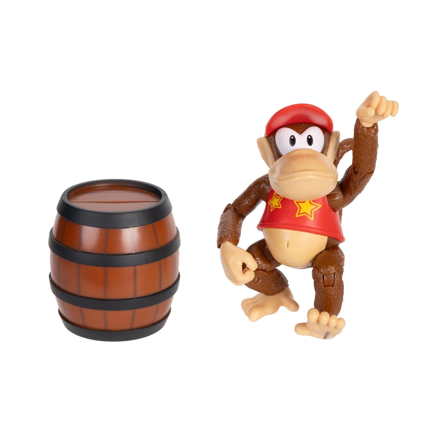 Nintendo Diddy Kong 4" / 10cm Articulated Action Figure, Official by Jakks Pacific, 13 Points of Articulation, Includes Barrel Accessory, Perfect