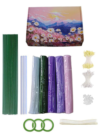 KEMANLANG Pipe Cleaners Craft Kit 500PCS - 5 Assorted Colors Chenille Stems Pipe Cleaners Bulk Sturdy Floral Stems, Stamens, Ribbon, Glue Sticks
